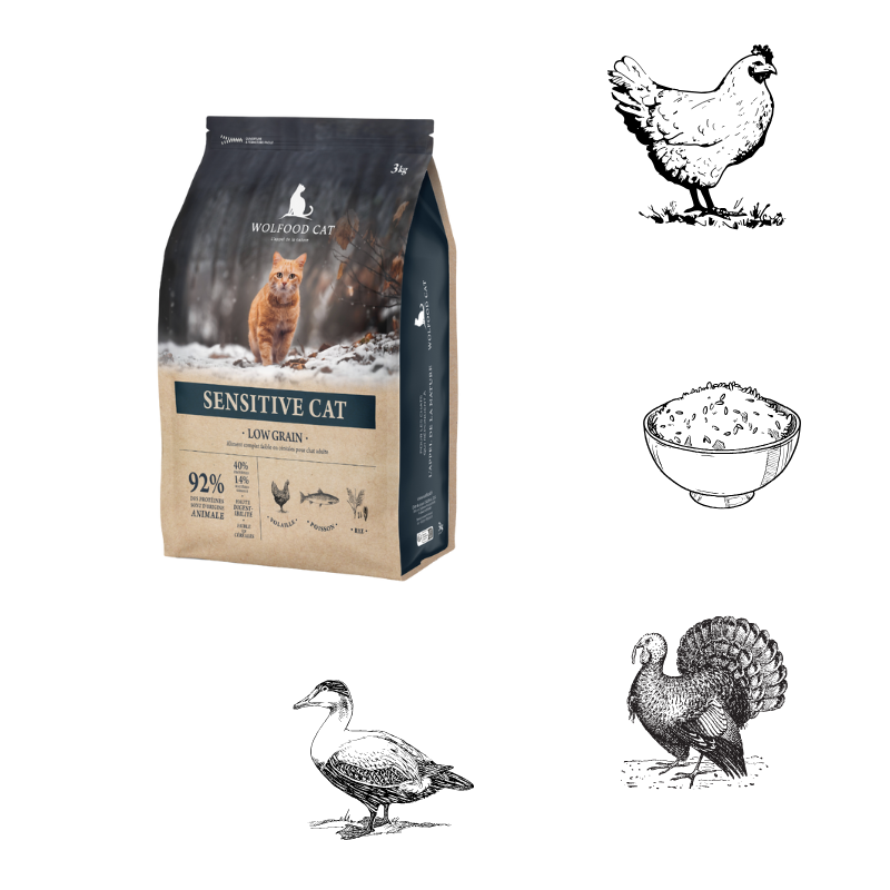 Wolfood SENSITIVE CAT LOW GRAIN - Chats à sensibilité digestive