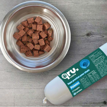 Repas complet - Saucisson BARF cuit Qru pour chat – Poulet, poisson ou boeuf - 200 gr
