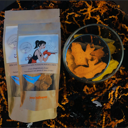 Friandises bio sans gluten pour chien - Chauves souris, fantômes ou têtes de mort !
