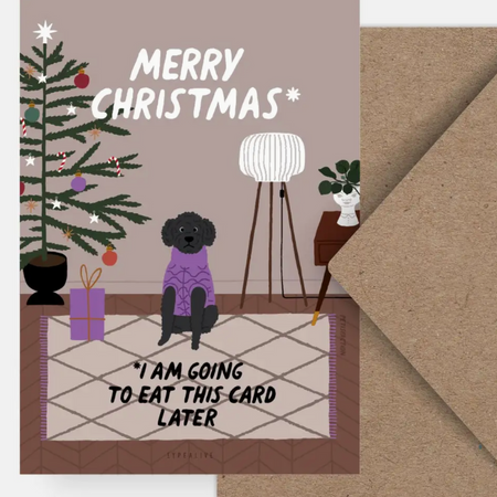Carte de Noël humoristique « Merry Christmas – I am going to eat this card later » 🎅🐾