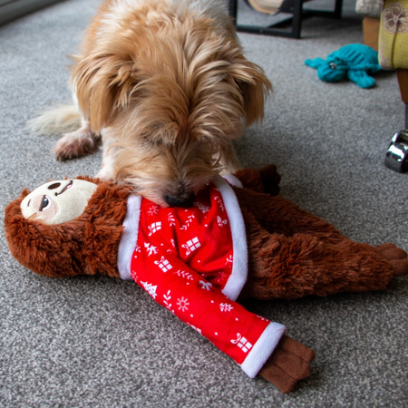 🦥 Léo le Paresseux de Noël – Peluche douce avec pouic sonore (40 cm)