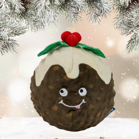 🍮 Pudding le Gourmand de Noël – Grande peluche douce pour chien (30 cm)