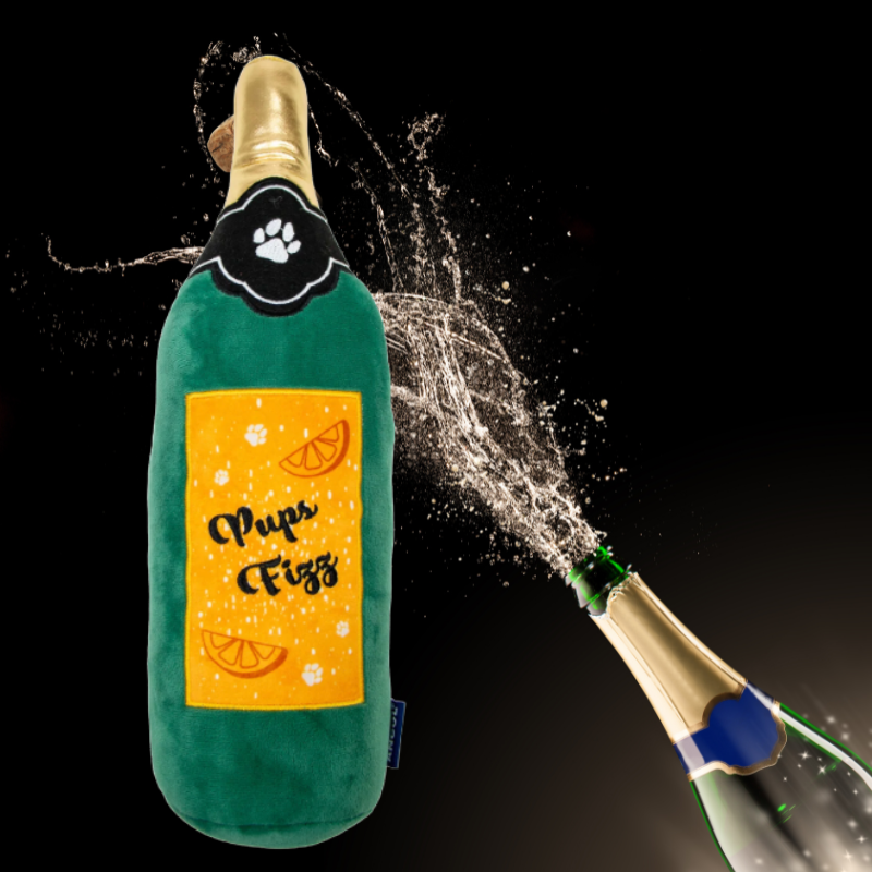 🥂 Bulle de Fête – Peluche bouteille de champagne pour chien (40 cm)