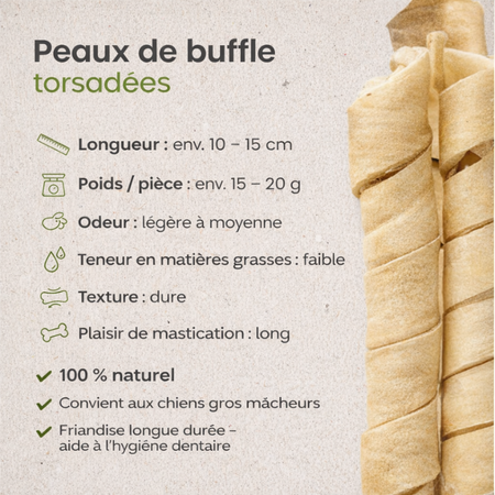 Peaux de buffle torsadées – Mastication longue durée