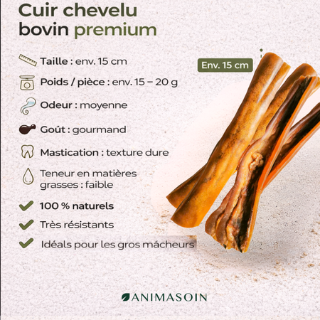 Peaux de boeufs - 15 cm - cuites et séchées au four (petits&moyens chiens)