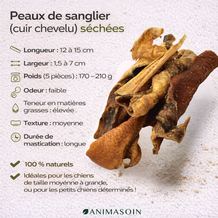 Peaux de sanglier séchées - mastication longue durée