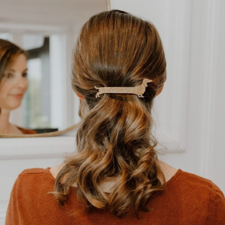 Cadeau DogMum - Barrette Clip Teckel Pailletée - création artisanale Haute Savoie