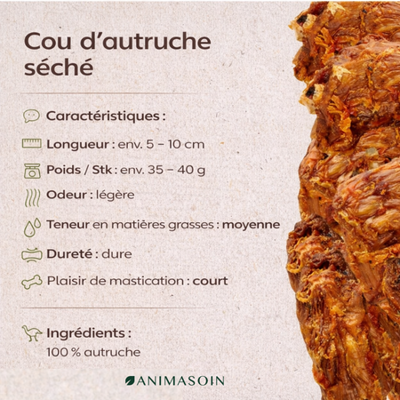 Cou d’autruche – Haut en protéines et faible en graisse pour chiens