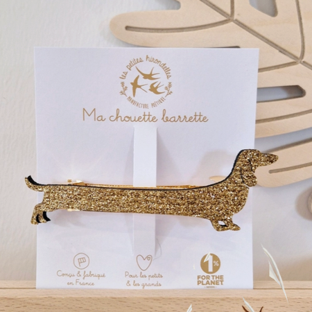 Cadeau DogMum - Barrette Clip Teckel Pailletée - création artisanale Haute Savoie