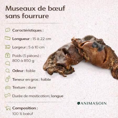 Museaux de boeuf sans fourrure 20cm - Longue durée &faible en matière grasses